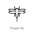 outline dragon fly vector icon. isolated black simple line element illustration from animals concept. editable vector stroke Royalty Free Stock Photo