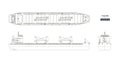 Outline drawing of cargo ship on a white background. Top, side and front view of tanker Royalty Free Stock Photo