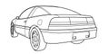 Outline drawing of a classic american sport car from rear and side view. Royalty Free Stock Photo