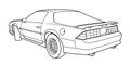 Outline drawing of a classic american sport car from rear and side view. Royalty Free Stock Photo