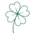 Outline drawing four leaf clover in trendy green color. St. Patrick sticker or icon design concept