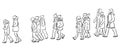 Outline drawing of group school children going outdoors on excursion