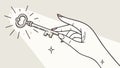 Outline drawing of a hand holding a key, access, solution, security, vector design Generative AI Royalty Free Stock Photo