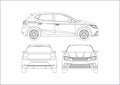 Outline drawing of the hatchback, view from three sides Royalty Free Stock Photo