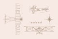 Outline drawing of military retro airplane on a white background