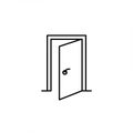 Outline drawing of an open door within a rectangular frame. The door features a simple Royalty Free Stock Photo
