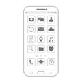 Outline drawing smartphone. Elegant thin line style design. Vector smartphone with UI icons