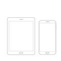 Outline drawing tablet and smartphone. Elegant thin line style design