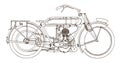 Outline drawing of a veteran English single cylinder motorcycle in side view