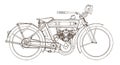 Outline drawing of a veteran English twin cylinder motorcycle in side view