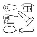 Outline drawings of different types of hand saws tools Royalty Free Stock Photo