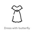 outline dress with butterfly sleeves vector icon. isolated black simple line element illustration from clothes concept. editable