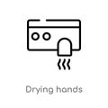 outline drying hands vector icon. isolated black simple line element illustration from hygiene concept. editable vector stroke Royalty Free Stock Photo