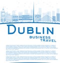 Outline Dublin Skyline with Blue Buildings and copy space