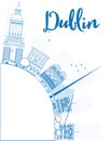 Outline Dublin Skyline with Blue Buildings and copy space