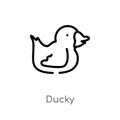 outline ducky vector icon. isolated black simple line element illustration from kid and baby concept. editable vector stroke ducky Royalty Free Stock Photo