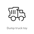 outline dump truck toy vector icon. isolated black simple line element illustration from toys concept. editable vector stroke dump Royalty Free Stock Photo