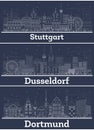 Outline Dusseldorf, Dortmund and Stuttgart Germany City Skylines with White Buildings