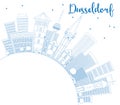 Outline Dusseldorf Skyline with Blue Buildings and Copy Space.