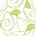 Outline eamless pattern with avocado