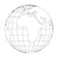 Outline Earth globe with map of World focused on Africa. Vector illustration