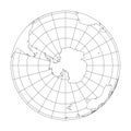 Outline Earth globe with map of World focused on Antarctica. Vector illustration