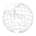 Outline Earth globe with map of World focused on Australia and Oceania. Vector illustration Royalty Free Stock Photo