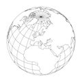 Outline Earth globe with map of World focused on Europe. Vector illustration