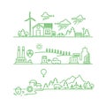 Outline eco city. Future ecological green environment and ecosystem vector concept Royalty Free Stock Photo