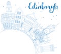 Outline Edinburgh Skyline with Blue Buildings and Copy Space.