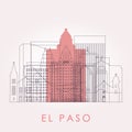 Outline El Paso skyline with landmarks.