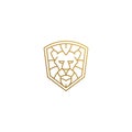 Outline emblem of geometric lion head in shield hand drawn with thin lines Royalty Free Stock Photo