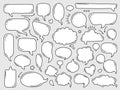 Outline empty speech bubbles. Various shapes blank dialog boxes, line clouds, hand drawn retro comics, communication