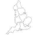 Outline England Map with regions, administrative map of England. UK, Britain, United Kingdom Royalty Free Stock Photo