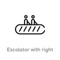 outline escalator with right arrow vector icon. isolated black simple line element illustration from airport terminal concept.