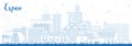 Outline Espoo Finland city skyline with blue buildings. Espoo cityscape with landmarks. Business travel and tourism concept with