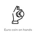 outline euro coin on hands vector icon. isolated black simple line element illustration from business concept. editable vector