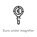 outline euro under magnifier vector icon. isolated black simple line element illustration from business concept. editable vector