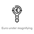 outline euro under magnifying glass search vector icon. isolated black simple line element illustration from business concept.
