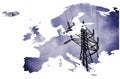 Outline of Europe map with power line masts as European problems with electric energy are rising and blackout is threat Royalty Free Stock Photo