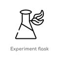 outline experiment flask with leaves vector icon. isolated black simple line element illustration from education concept. editable
