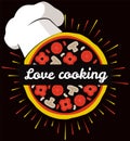 Outline of expression love cooking pizza. Idea for italian restaurant, pizzeria menu template Royalty Free Stock Photo