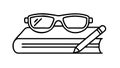 Outline eyeglasses on book pen, representing study education learning reading , vector design Generative AI Royalty Free Stock Photo