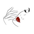 Outline face with red lips and closed eyes