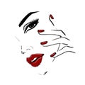 Outline face with red lips and nails Royalty Free Stock Photo