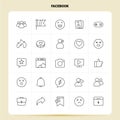 OutLine 25 Facebook Icon set. Vector Line Style Design Black Icons Set. Linear pictogram pack. Web and Mobile Business ideas Royalty Free Stock Photo