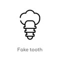 outline fake tooth vector icon. isolated black simple line element illustration from dentist concept. editable vector stroke fake