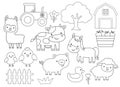 Outline Farm Animals Vector Illustration for Coloring