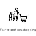 outline father and son shopping vector icon. isolated black simple line element illustration from people concept. editable vector