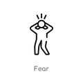 outline fear vector icon. isolated black simple line element illustration from halloween concept. editable vector stroke fear icon Royalty Free Stock Photo